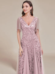 Grace | Fitted V-Neck Ruffle Sleeve Prom Dress
