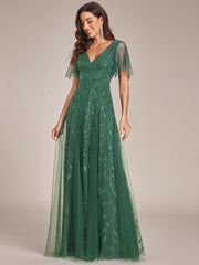 Grace | Fitted V-Neck Ruffle Sleeve Prom Dress