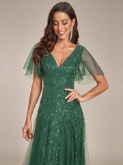 Grace | Fitted V-Neck Ruffle Sleeve Prom Dress