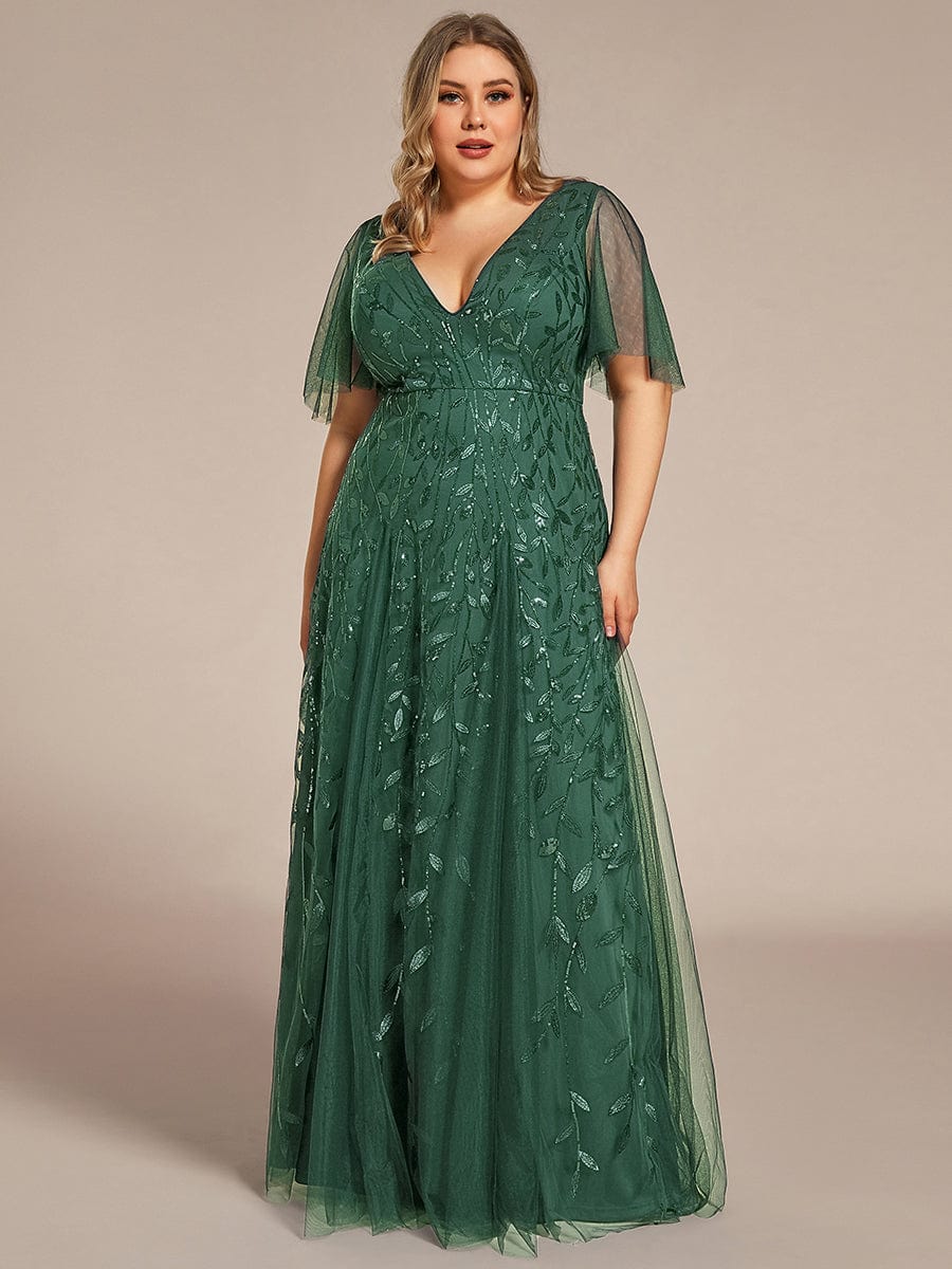 Grace | Fitted V-Neck Ruffle Sleeve Prom Dress