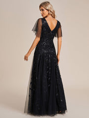 Grace | Fitted V-Neck Ruffle Sleeve Prom Dress