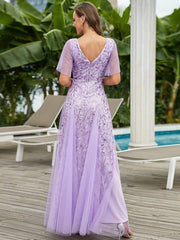Grace | Fitted V-Neck Ruffle Sleeve Prom Dress