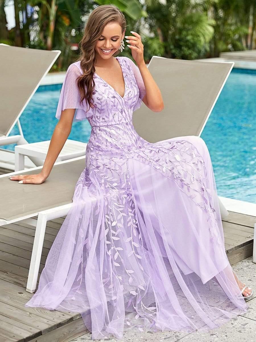 Grace | Fitted V-Neck Ruffle Sleeve Prom Dress