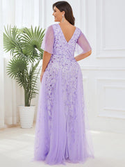 Grace | Fitted V-Neck Ruffle Sleeve Prom Dress