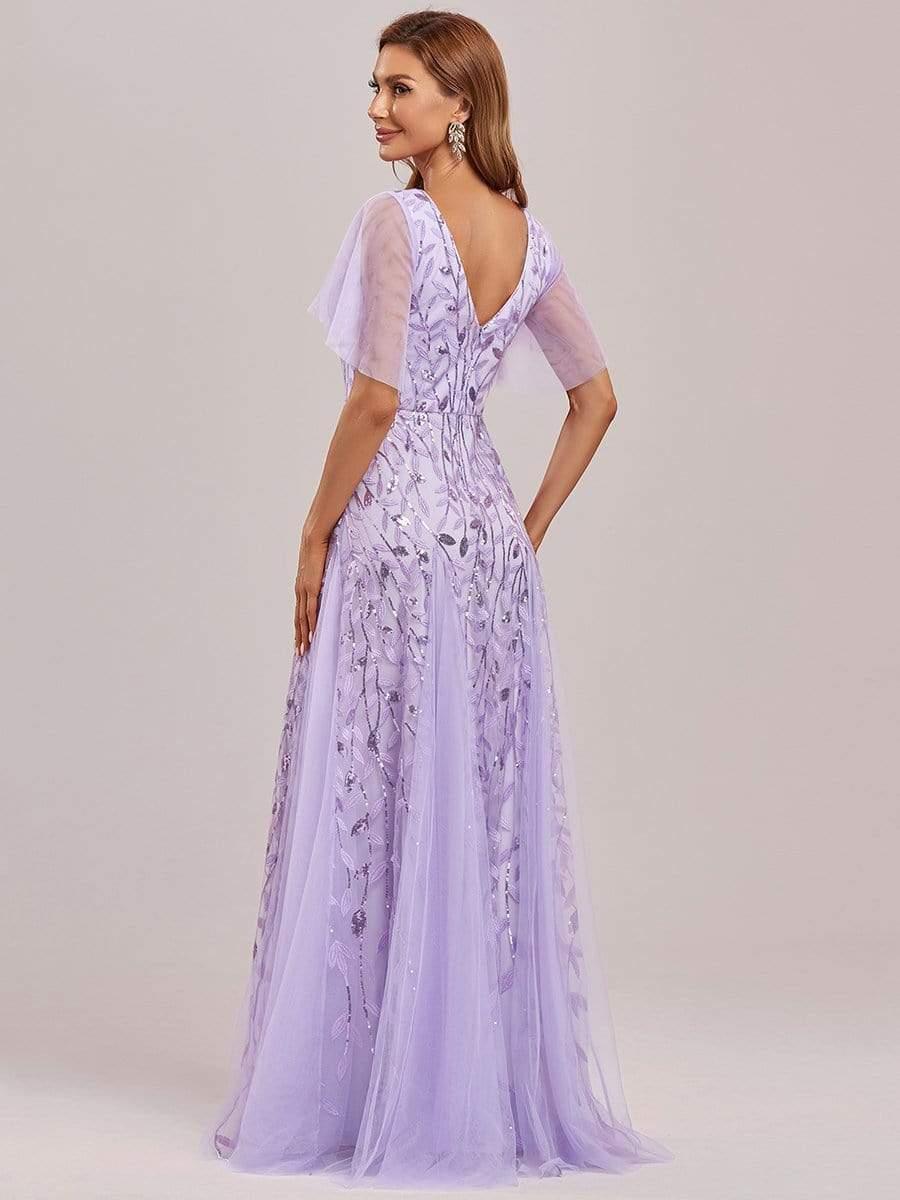 Grace | Fitted V-Neck Ruffle Sleeve Prom Dress