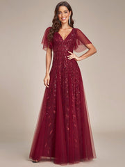 Grace | Fitted V-Neck Ruffle Sleeve Prom Dress