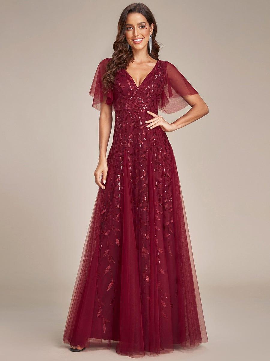 Grace | Fitted V-Neck Ruffle Sleeve Prom Dress