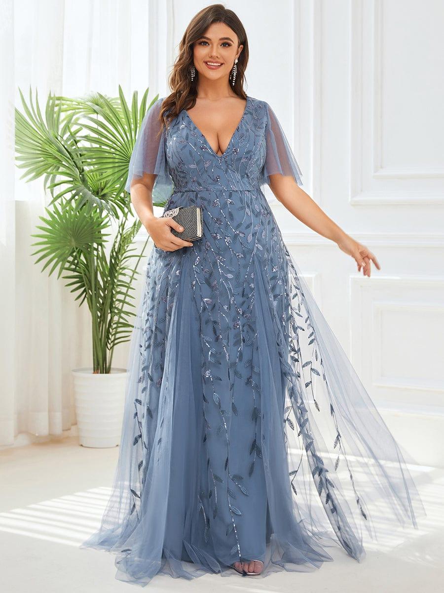 Grace | Fitted V-Neck Ruffle Sleeve Prom Dress