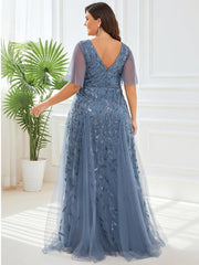 Grace | Fitted V-Neck Ruffle Sleeve Prom Dress