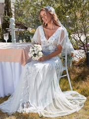 Grace | Fitted V-Neck Ruffle Sleeve Prom Dress