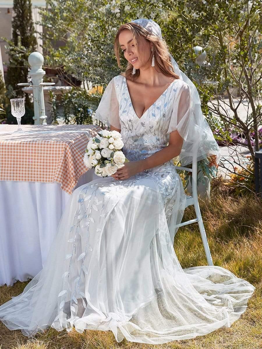 Grace | Fitted V-Neck Ruffle Sleeve Prom Dress