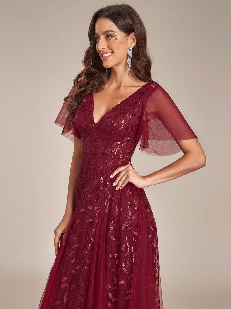 Grace | Fitted V-Neck Ruffle Sleeve Prom Dress