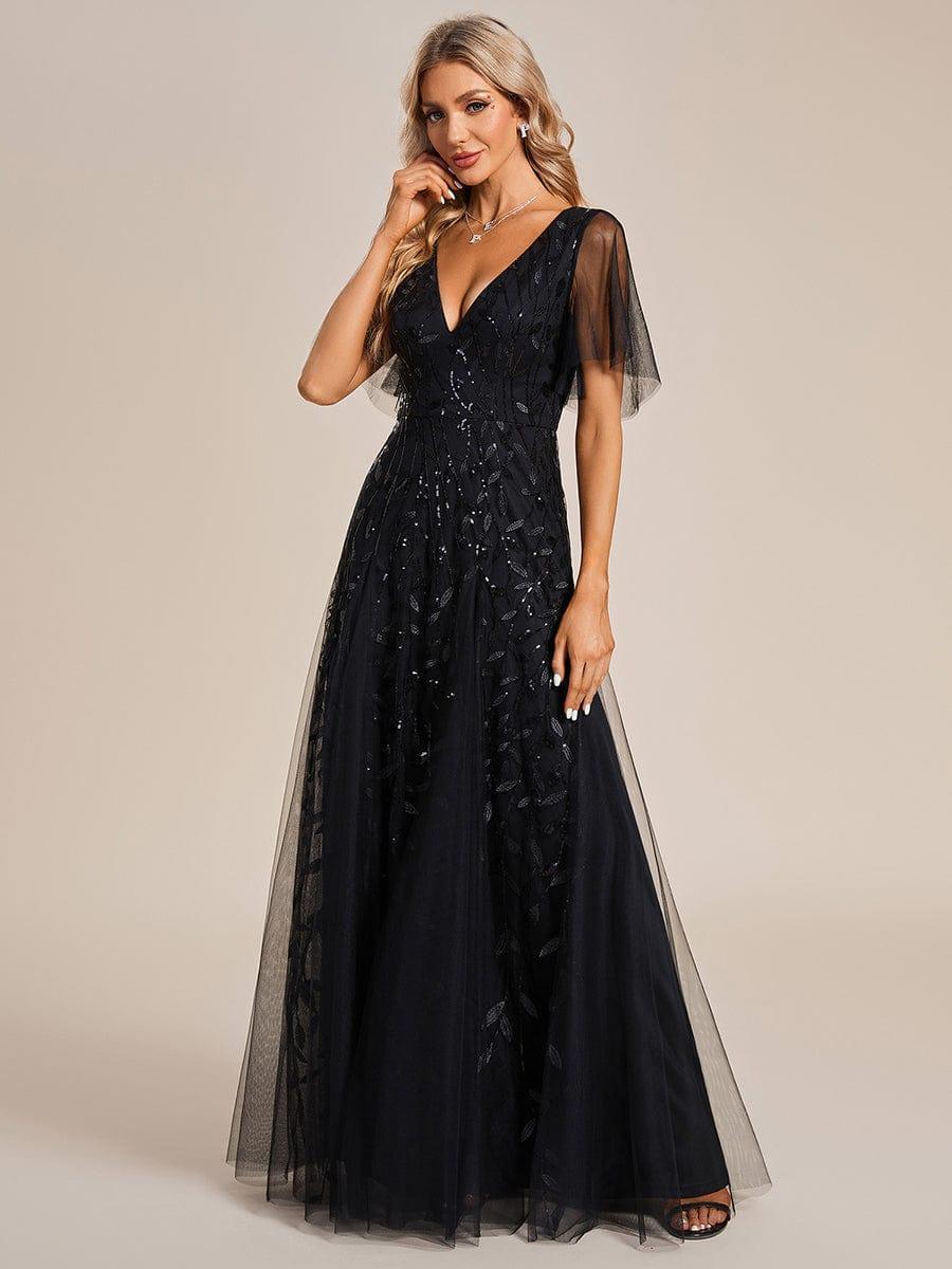 Grace | Fitted V-Neck Ruffle Sleeve Prom Dress