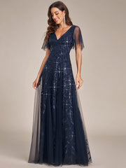 Grace | Fitted V-Neck Ruffle Sleeve Prom Dress
