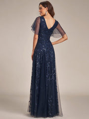 Grace | Fitted V-Neck Ruffle Sleeve Prom Dress