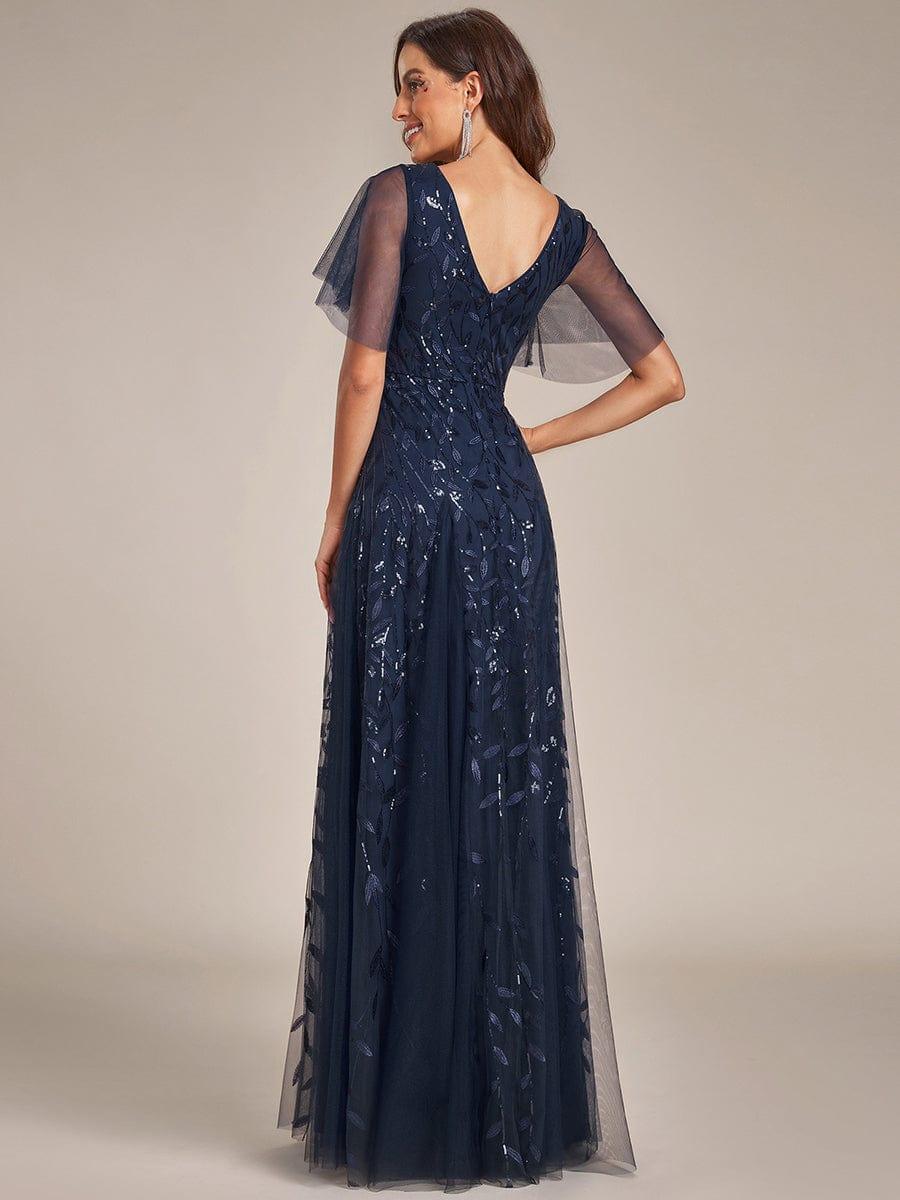 Grace | Fitted V-Neck Ruffle Sleeve Prom Dress