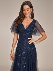 Grace | Fitted V-Neck Ruffle Sleeve Prom Dress