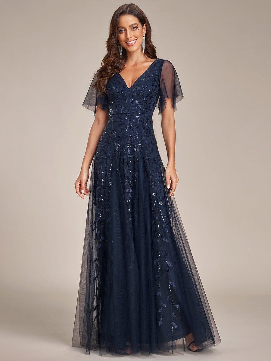 Grace | Fitted V-Neck Ruffle Sleeve Prom Dress