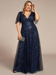 Grace | Fitted V-Neck Ruffle Sleeve Prom Dress