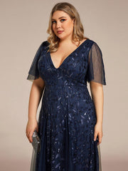 Grace | Fitted V-Neck Ruffle Sleeve Prom Dress