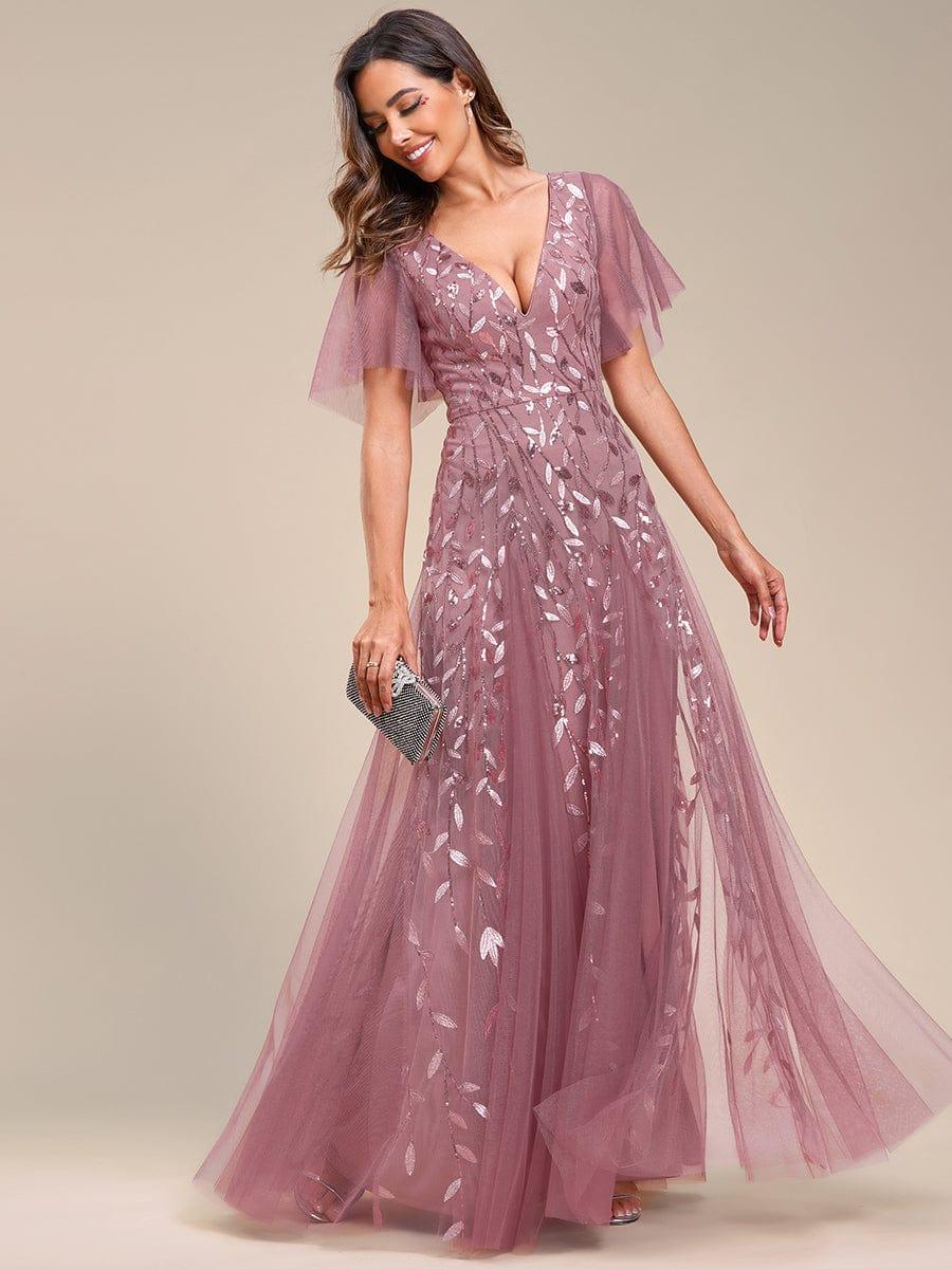 Grace | Fitted V-Neck Ruffle Sleeve Prom Dress