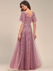 Grace | Fitted V-Neck Ruffle Sleeve Prom Dress