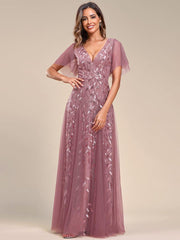 Grace | Fitted V-Neck Ruffle Sleeve Prom Dress