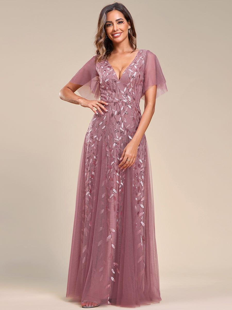 Grace | Fitted V-Neck Ruffle Sleeve Prom Dress