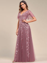 Grace | Fitted V-Neck Ruffle Sleeve Prom Dress