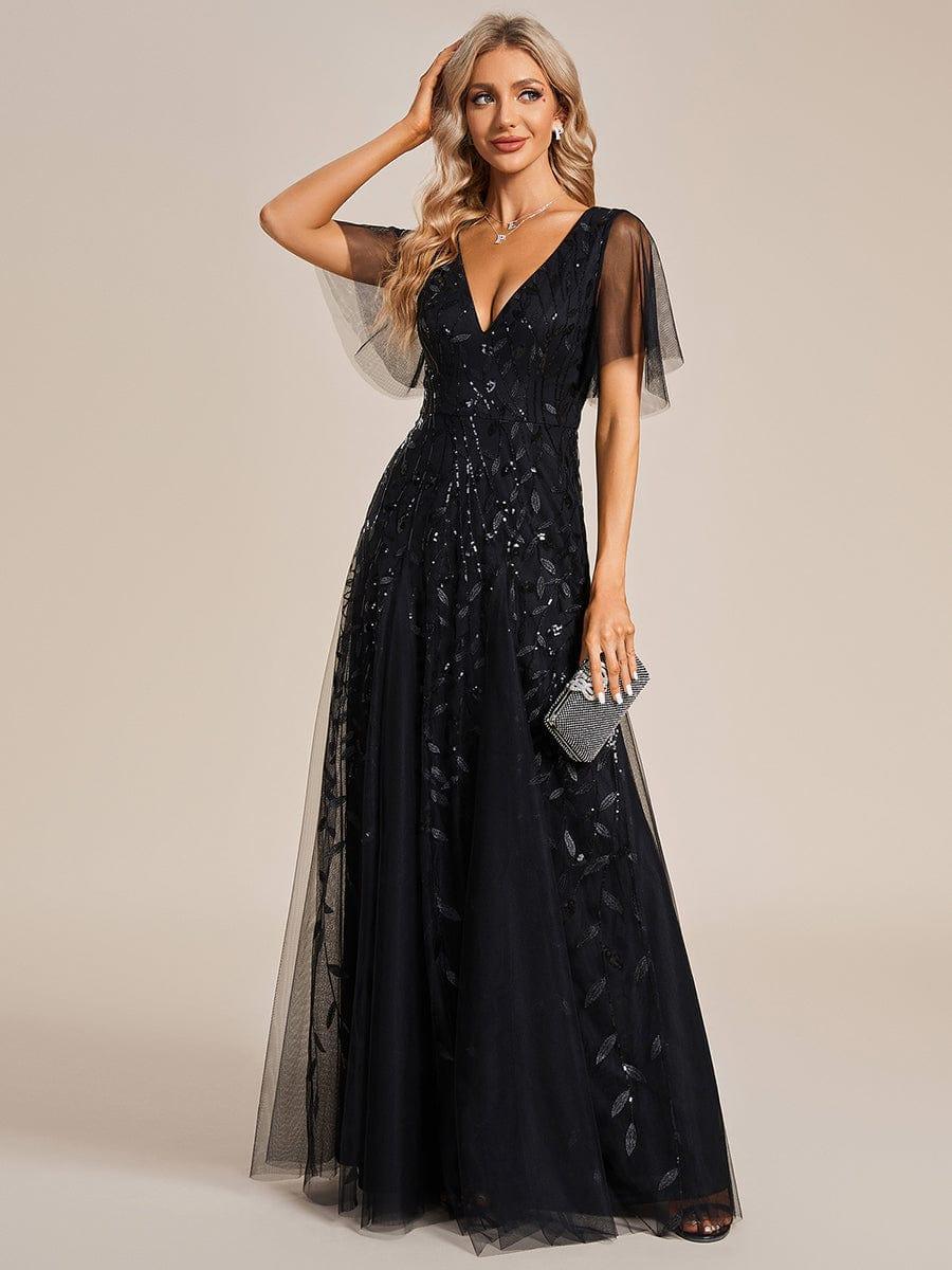 Grace | Fitted V-Neck Ruffle Sleeve Prom Dress