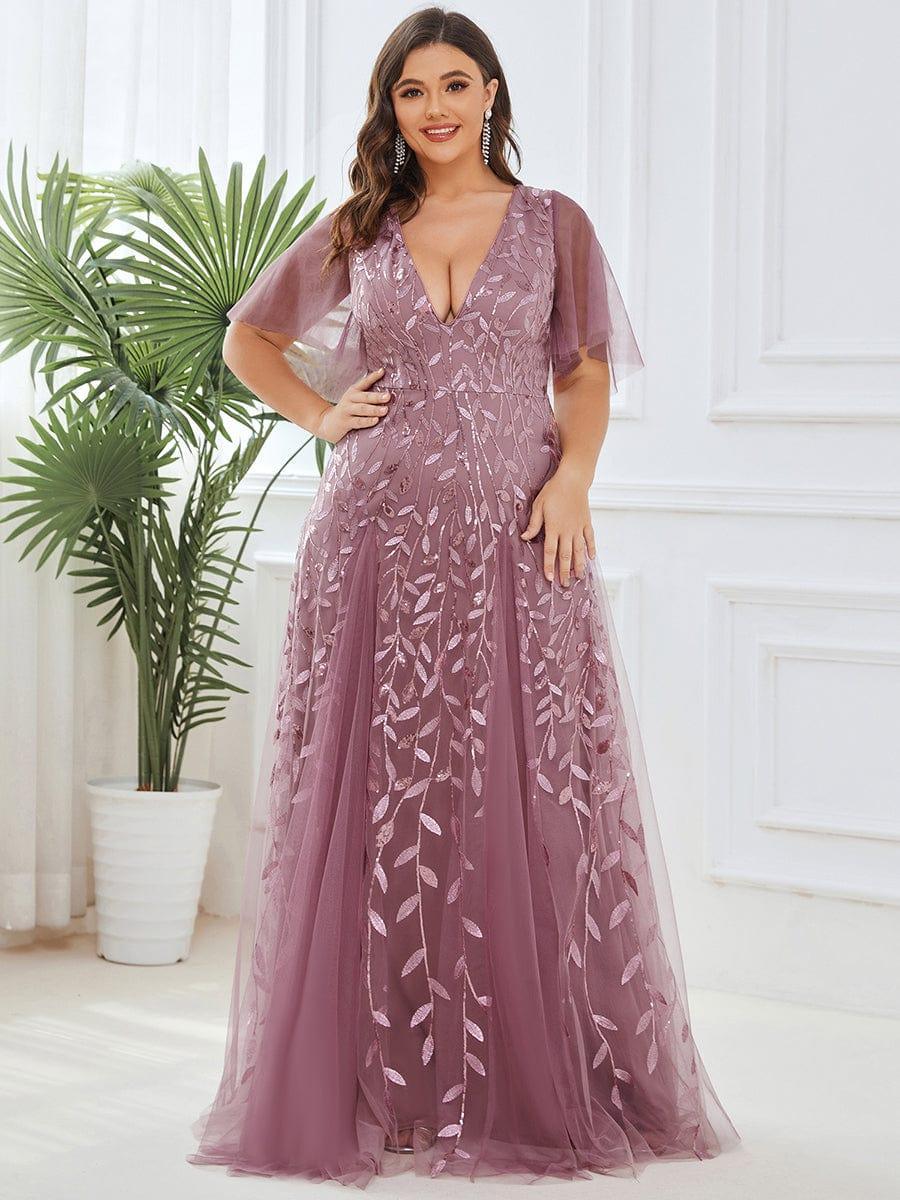 Grace | Fitted V-Neck Ruffle Sleeve Prom Dress