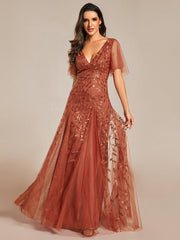 Grace | Fitted V-Neck Ruffle Sleeve Prom Dress