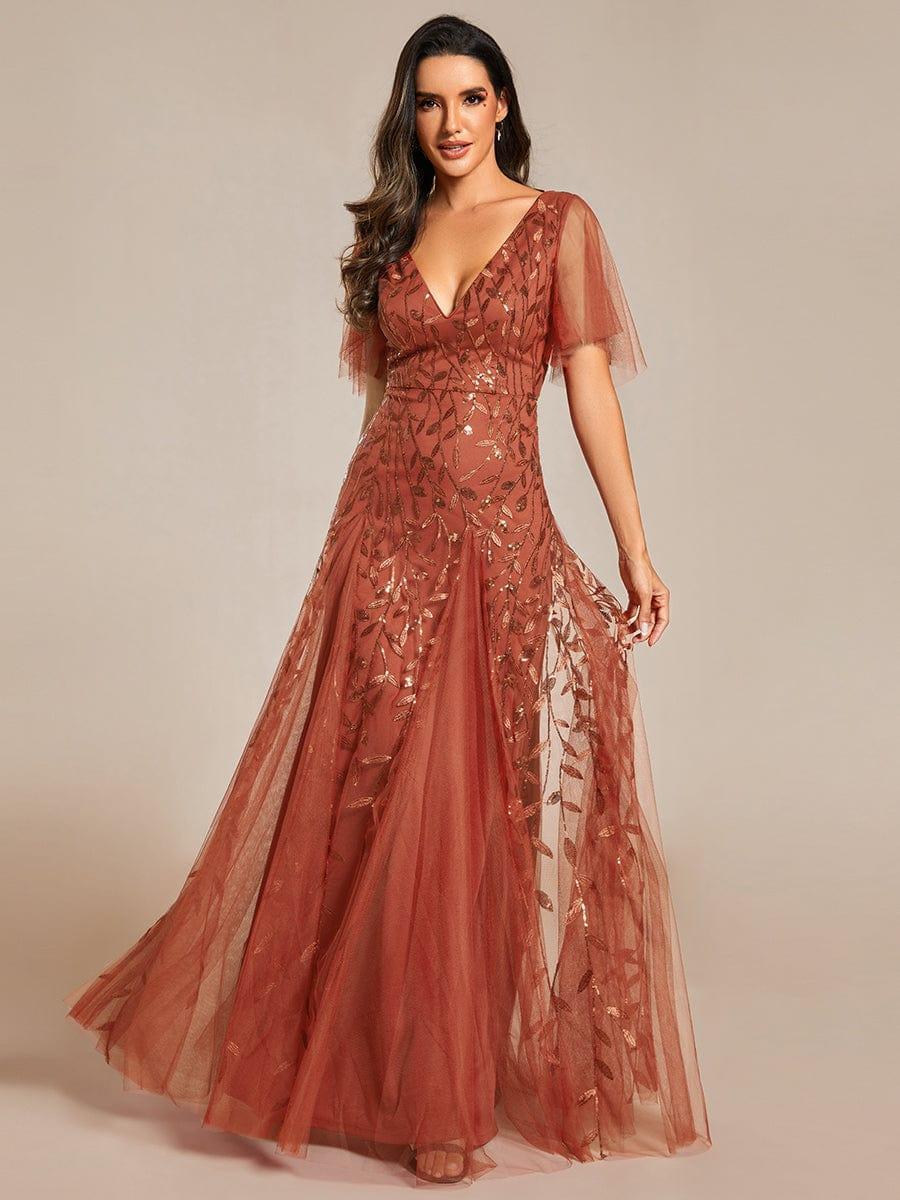Grace | Fitted V-Neck Ruffle Sleeve Prom Dress