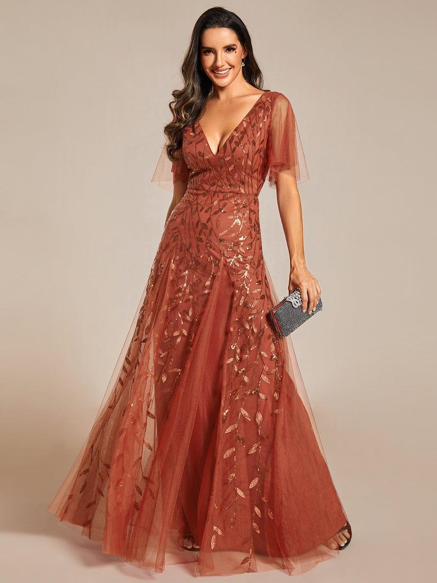 Grace | Fitted V-Neck Ruffle Sleeve Prom Dress