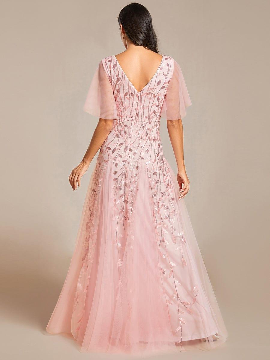 Grace | Fitted V-Neck Ruffle Sleeve Prom Dress