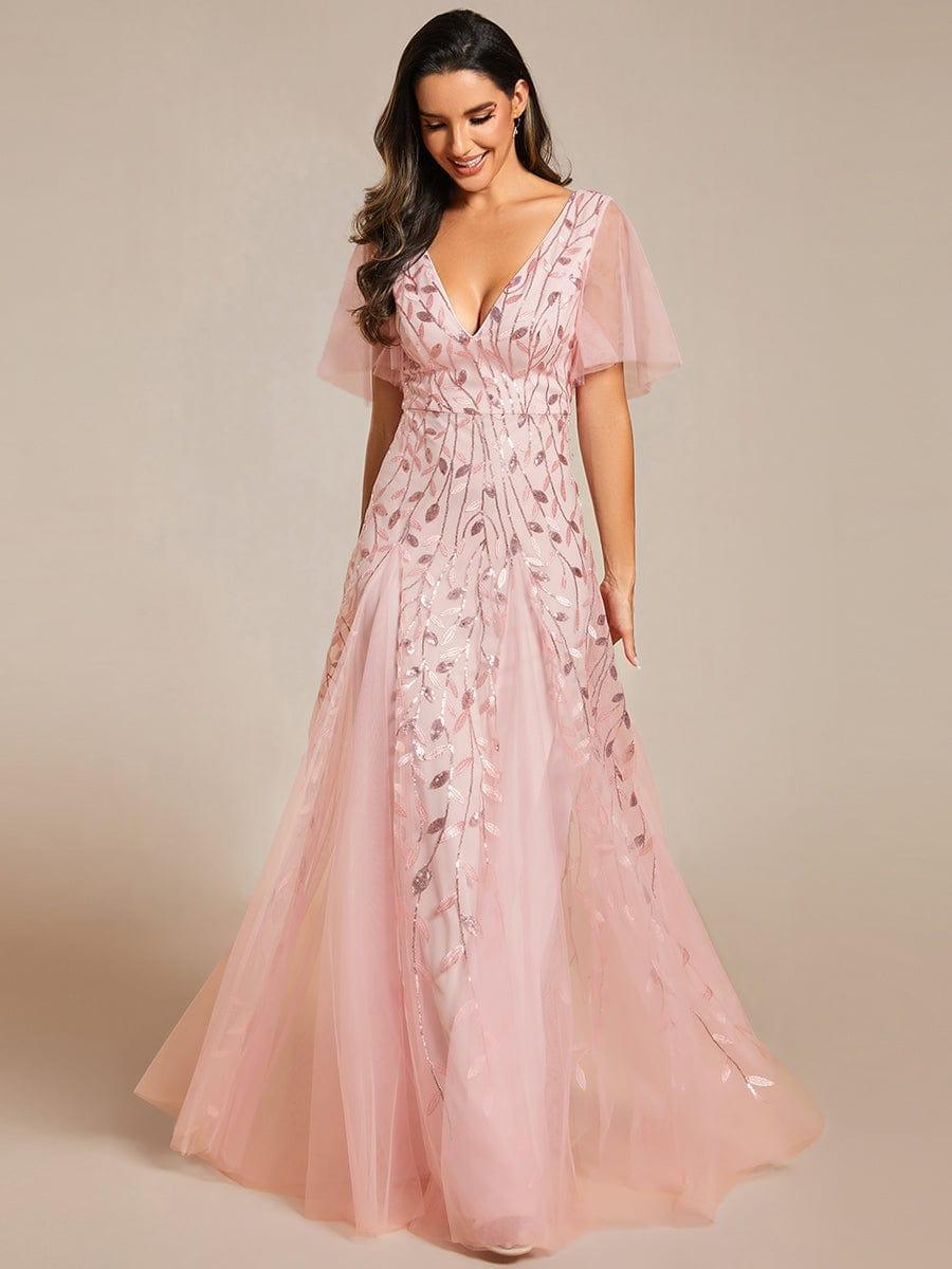 Grace | Fitted V-Neck Ruffle Sleeve Prom Dress