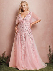 Grace | Fitted V-Neck Ruffle Sleeve Prom Dress