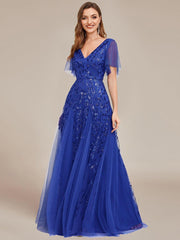 Grace | Fitted V-Neck Ruffle Sleeve Prom Dress