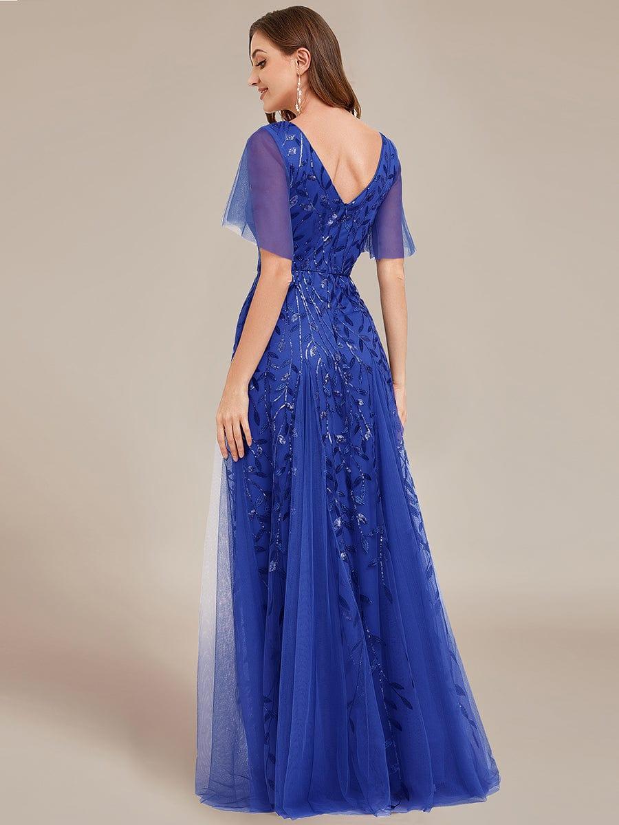 Grace | Fitted V-Neck Ruffle Sleeve Prom Dress