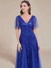 Grace | Fitted V-Neck Ruffle Sleeve Prom Dress