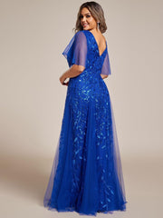 Grace | Fitted V-Neck Ruffle Sleeve Prom Dress