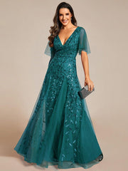 Grace | Fitted V-Neck Ruffle Sleeve Prom Dress
