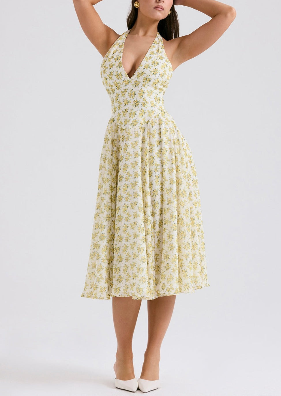 Hayden | Vintage Fit Floral Print Halter Sundress