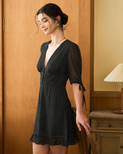 Helena | Fitted V Neck Polka Dot Mini Dress Concert Outfit