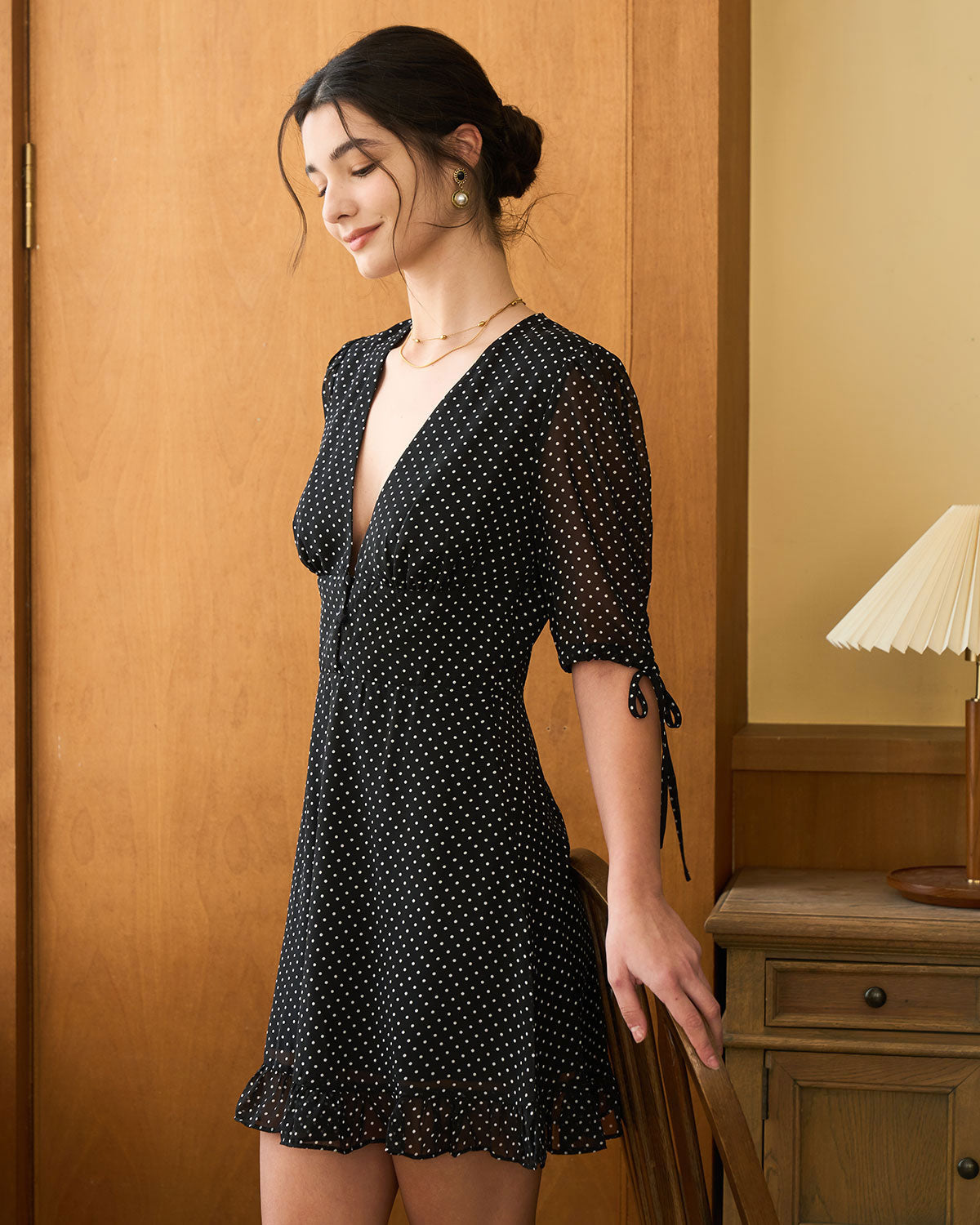Helena | Fitted V Neck Polka Dot Mini Dress Concert Outfit
