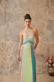 Helene | Sleeveless Halterneck Striped Maxi Dress