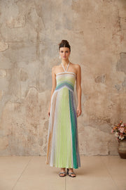 Helene | Sleeveless Halterneck Striped Maxi Dress