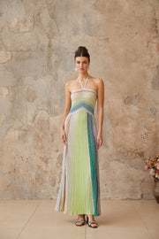 Helene | Sleeveless Halterneck Striped Maxi Dress