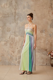 Helene | Sleeveless Halterneck Striped Maxi Dress