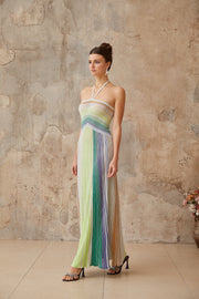 Helene | Sleeveless Halterneck Striped Maxi Dress